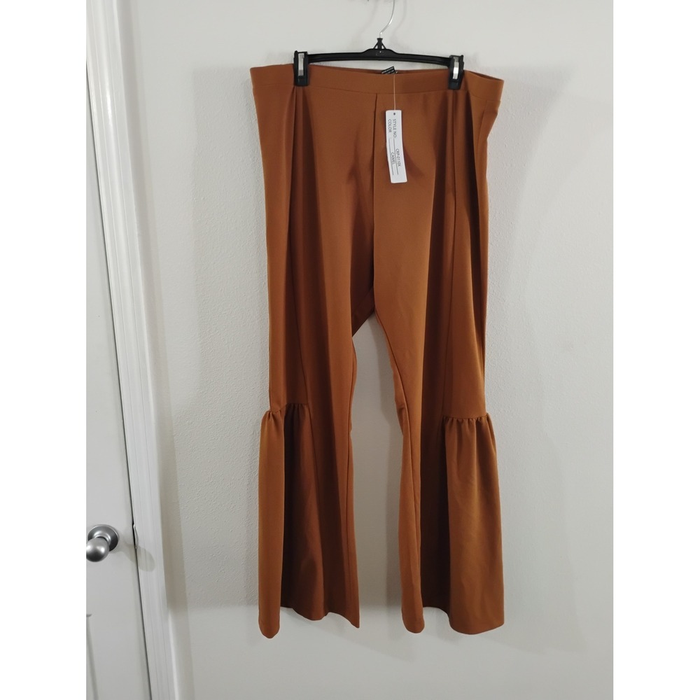 Body By Us Camel Brown Ruffle Bell Bottom Flare Pants 3X CRP-0110X